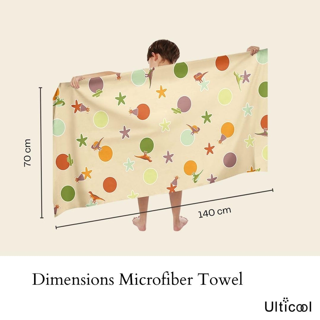 Ulticool Microfibre Children's Towel 140 x 70 cm - Cute Animals Dinosaur - Lightweight Travel Towel Quick-Drying Bath Towel Beach Towel Microfibre