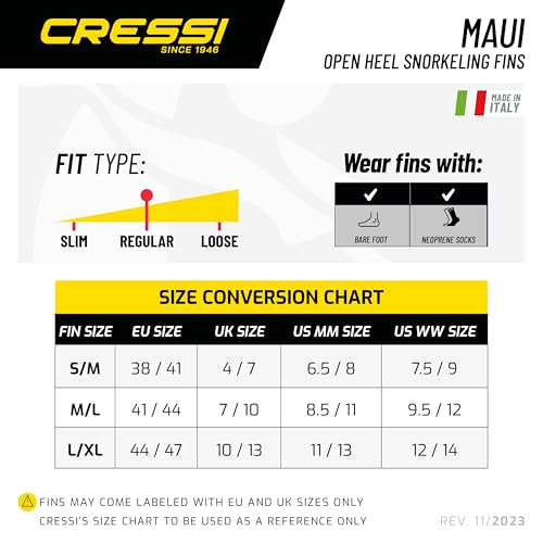 Cressi Maui Unisex Snorkeling Fins – Black Blue – Dual Material