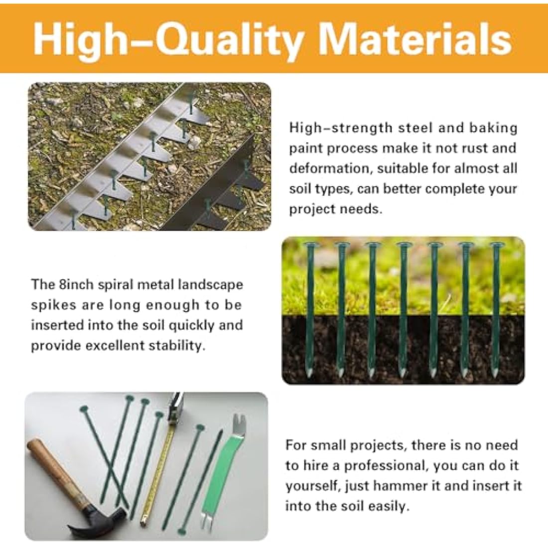 100 Pack 8-Inch Metal Landscape Stakes - 6 Gauge Steel