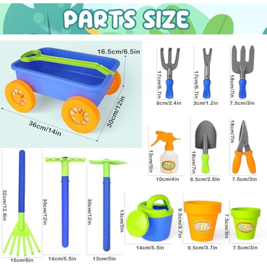deAO Kids Gardening Tool Set – Toy Wheelbarrow & 10 Accessories