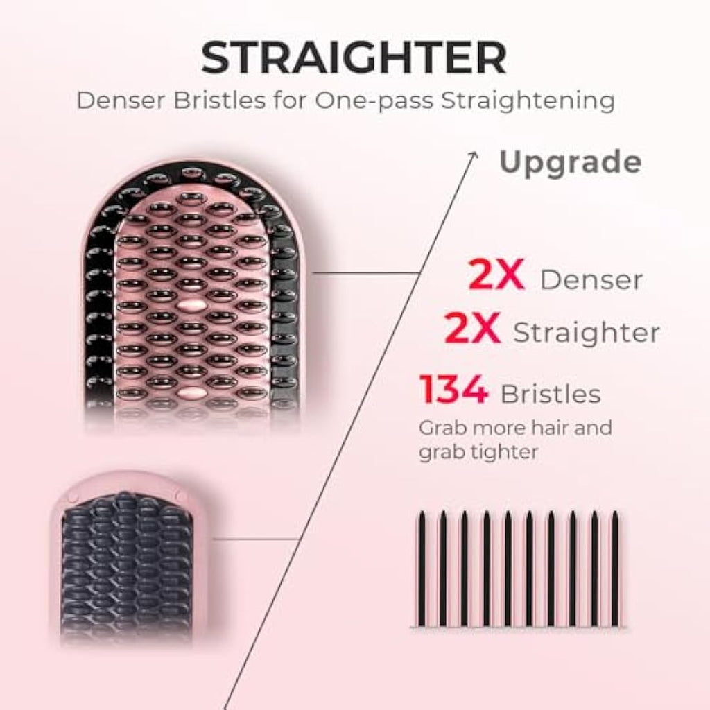 TYMO Ionic Plus Hair Straightener Brush | Ceramic Anti-Frizz Tool - Pink