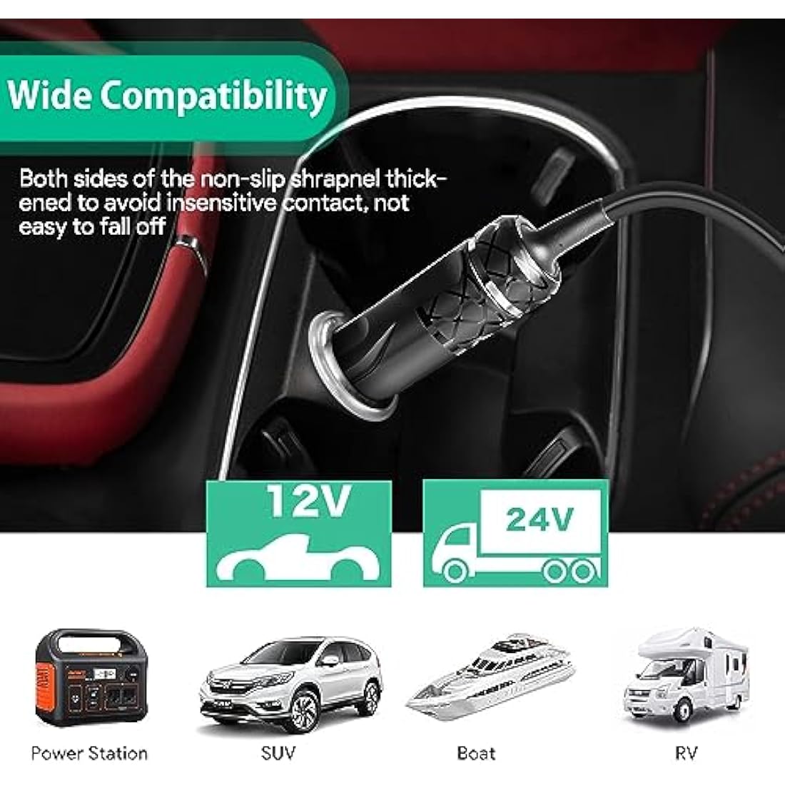 HKY 12V Mini Fridge Power Cable – 14AWG DC Car Cooler Charger Adapter