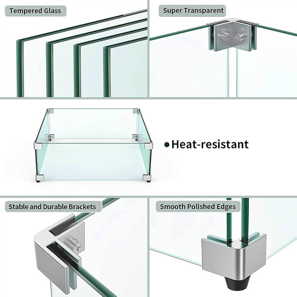 35.5" Fire Pit Glass Wind Guard | Tempered Flame Shield