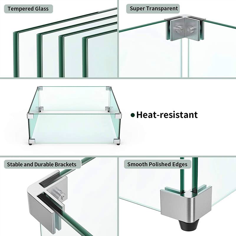 MESIDA 14x14x6 Fire Pit Glass Wind Guard | Tempered Glass Flame Shield