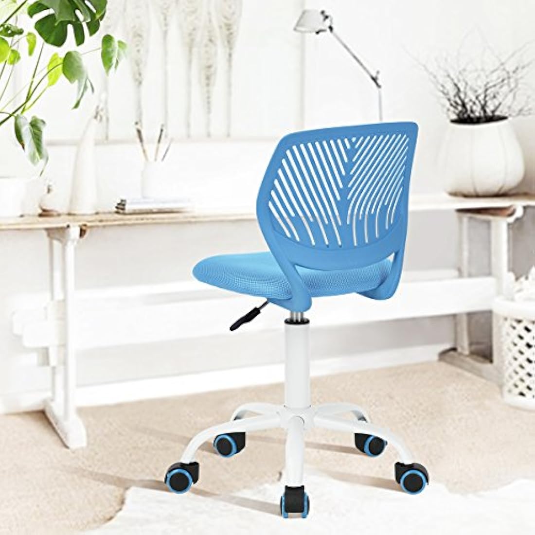 Homy Casa Ergonomic Swivel Desk Chair | Adjustable Blue Fabric Task Chair