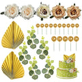 27pcs Rose Flower Cake Topper Set | Gold & Floral Decor