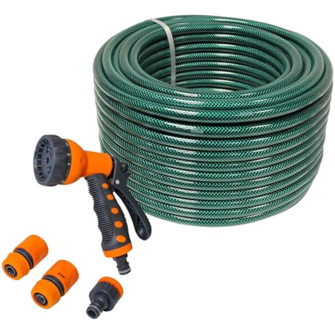 Faithfull 50M Reinforced PVC Garden Hose Kit with 7-Pattern Spray Gun