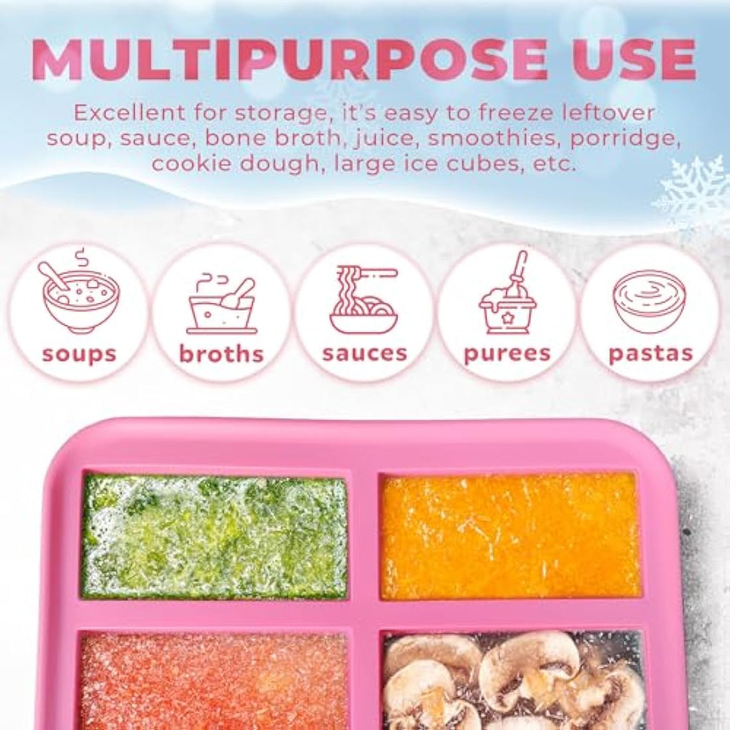 Ozwen Silicone Soup Freezer Tray with Lid - 1-Cup Meal Prep Moulds, 2-Pack