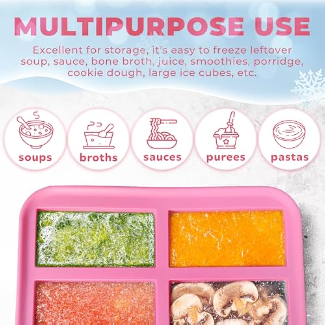 Ozwen Silicone Soup Freezer Tray with Lid - 1-Cup Meal Prep Moulds, 2-Pack