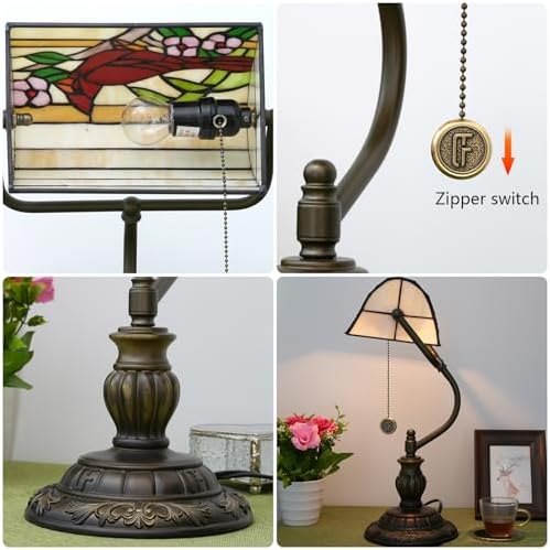 Blivuself Tiffany Bankers Lamp – Northern Cardinal Stained Glass Desk Light