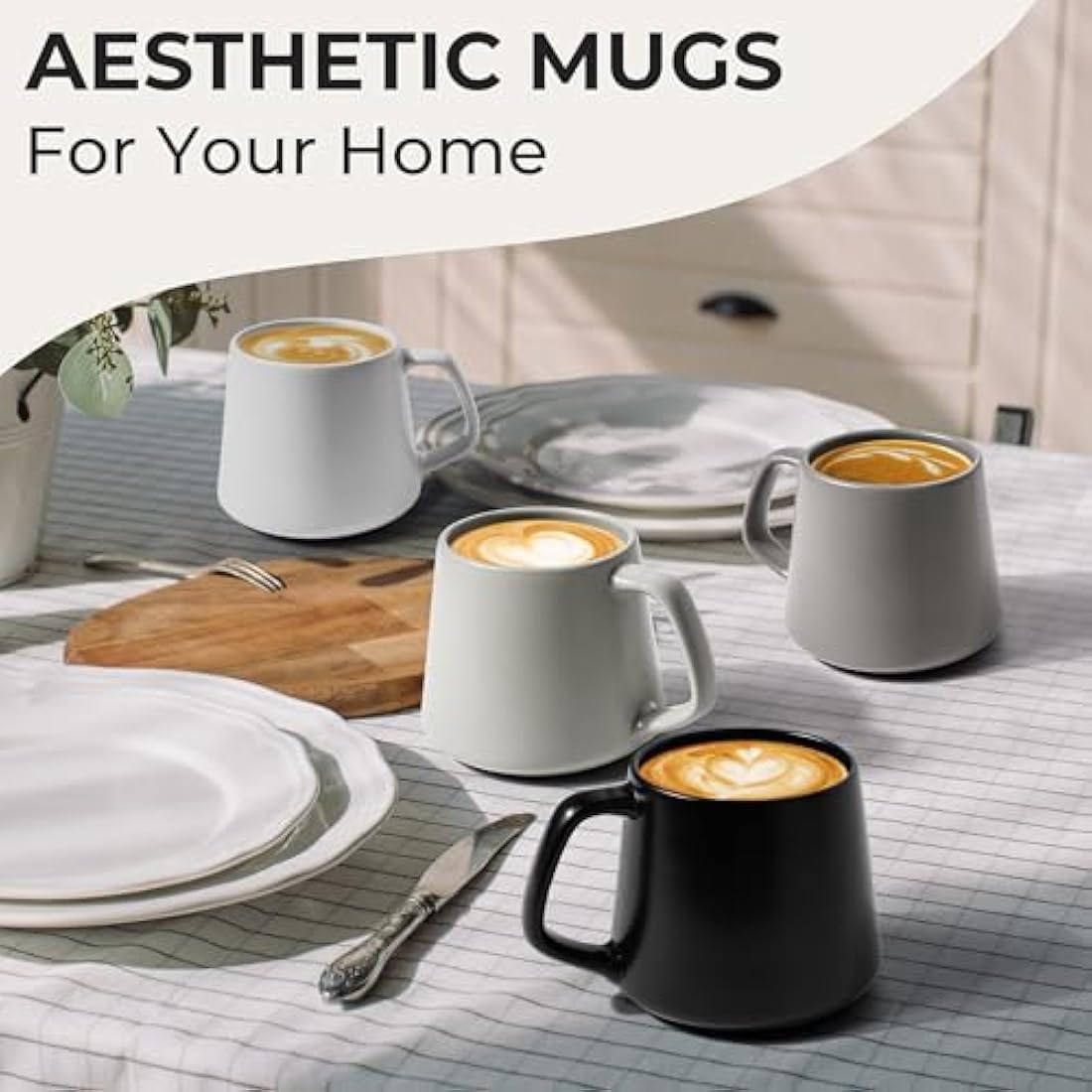 MIAMIO Ceramic Coffee Mugs Set of 4 | 420ml Stoneware Cups - Classic Pastel