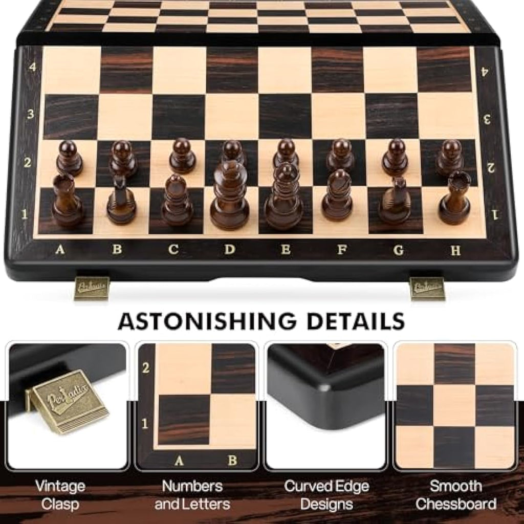 Peradix 15" Magnetic Wooden Chess and Checkers Set – 2-in-1 Foldable Board