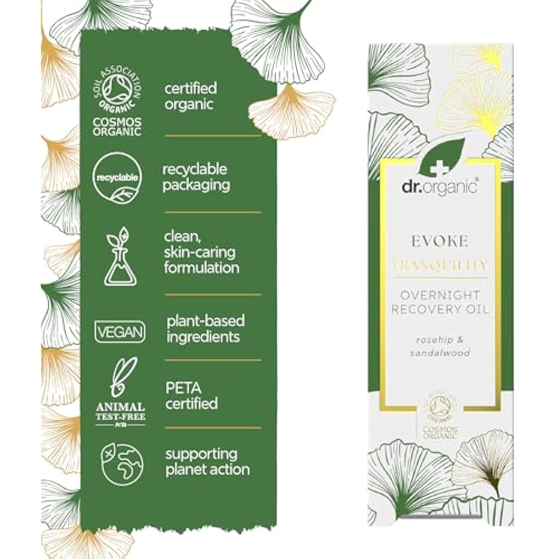 Dr Organic Overnight Recovery Oil - Rosehip & Sandalwood Night Serum 30ml