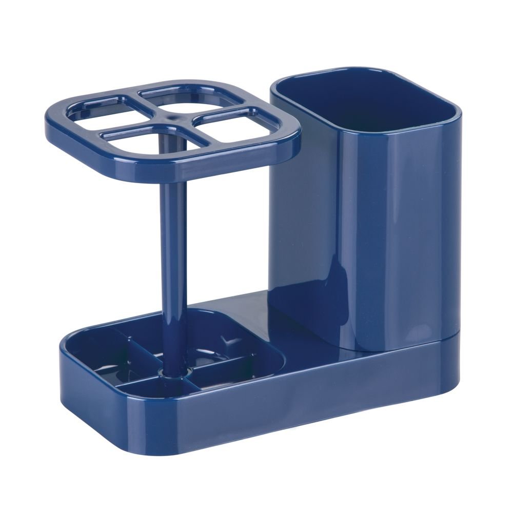 iDesign Med+ Toothbrush Holder and Toothpaste Stand, Navy Plastic