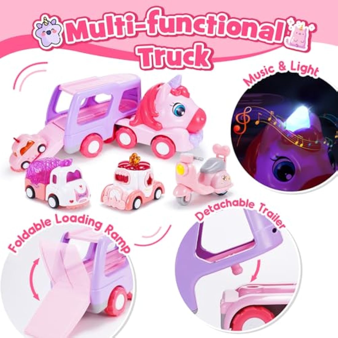 Jolof Store Unicorn 5-in-1 Toddler Toy Truck with Music and Lights