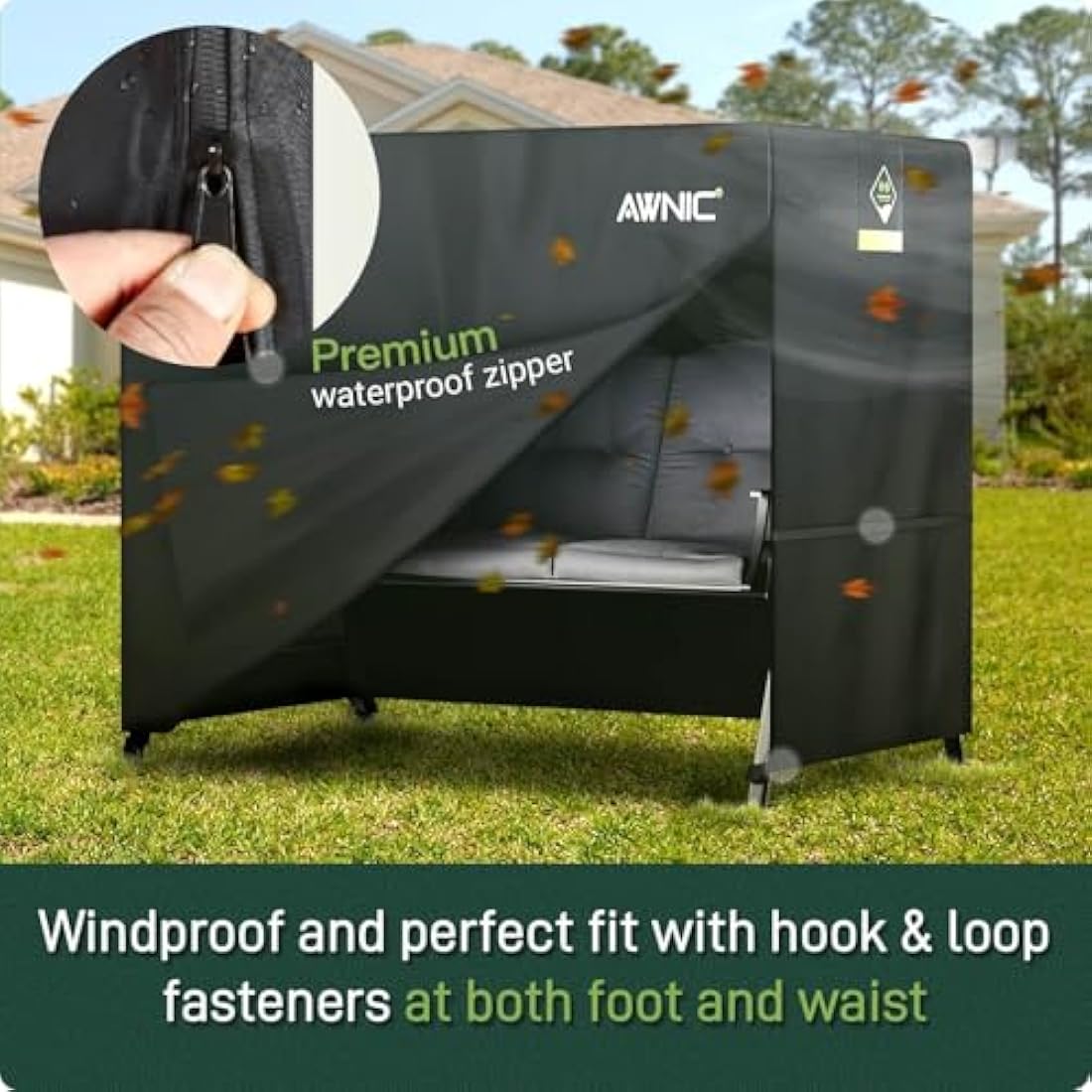 AWNIC 3-Seater Garden Swing Seat Cover | 420D Waterproof Heavy Duty Black