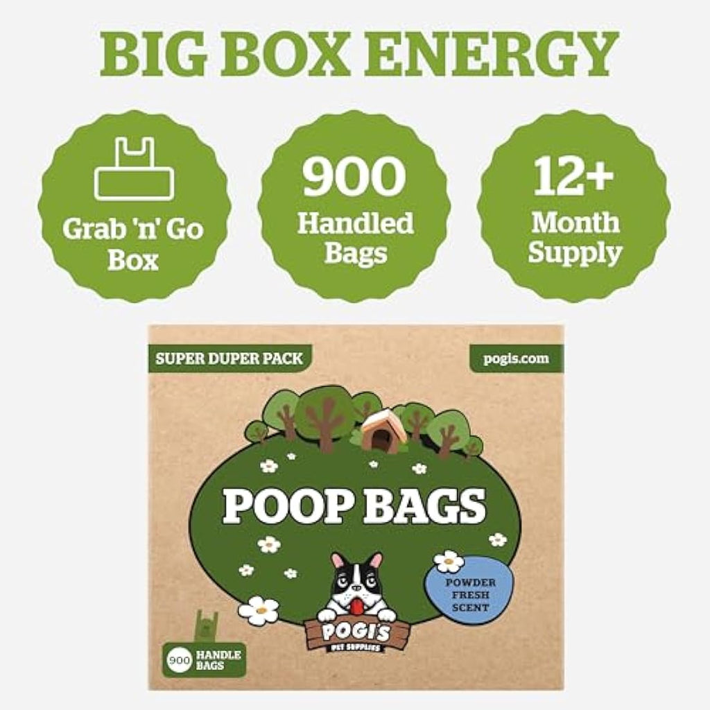 Pogi’s Dog Poo Bags with Handles – Scented Leak-Proof Waste Bags, 900-Count