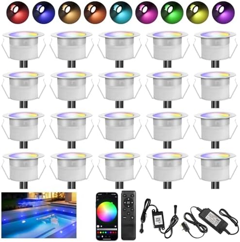 INDARUN RGBW WiFi LED Decking Lights - IP67 Waterproof Smart Kit, 20 Pack