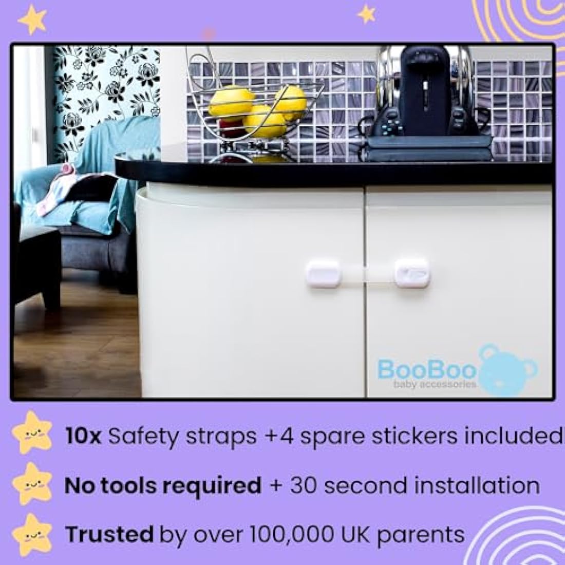 BooBoo 10 Pack Child Proof Cabinet Locks – Adjustable Baby Safety Straps