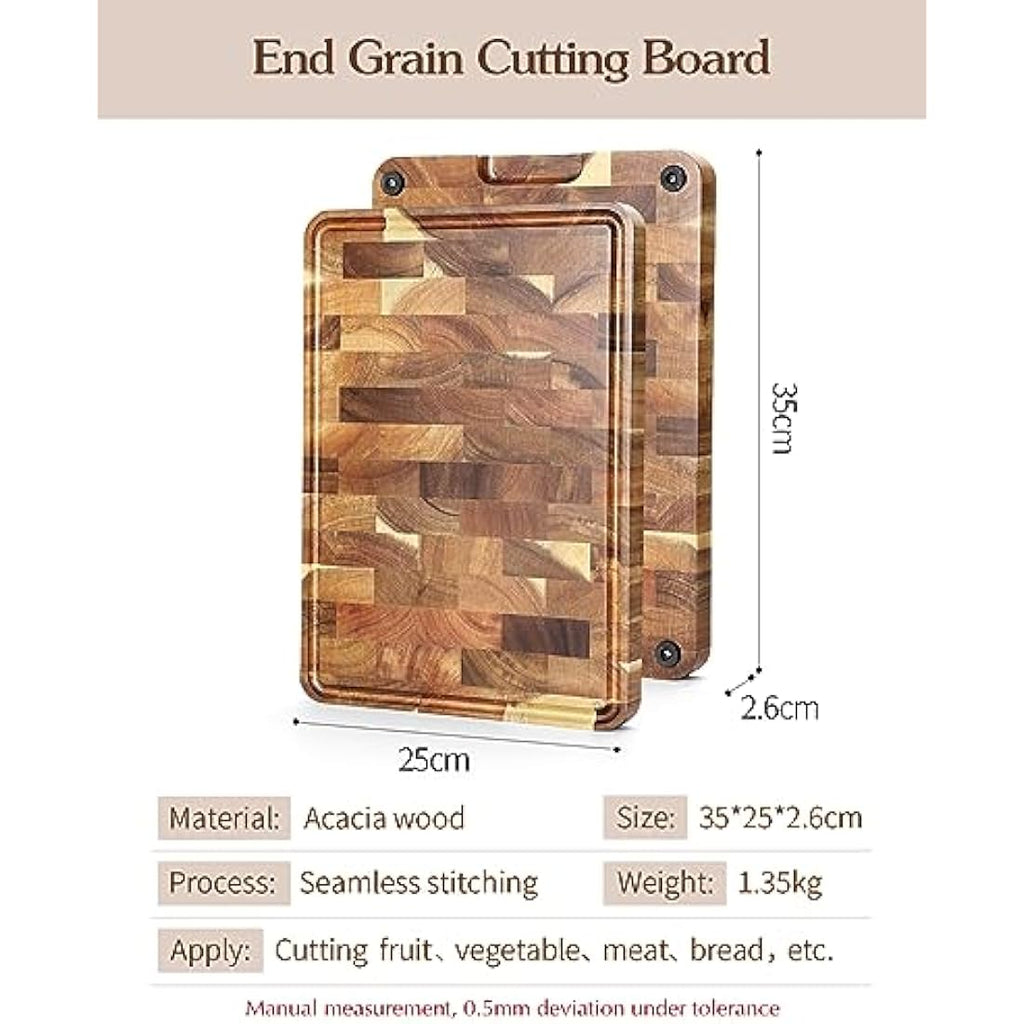 XINZUO Acacia Wood End Grain Cutting Board with Juice Groove | 14x10"
