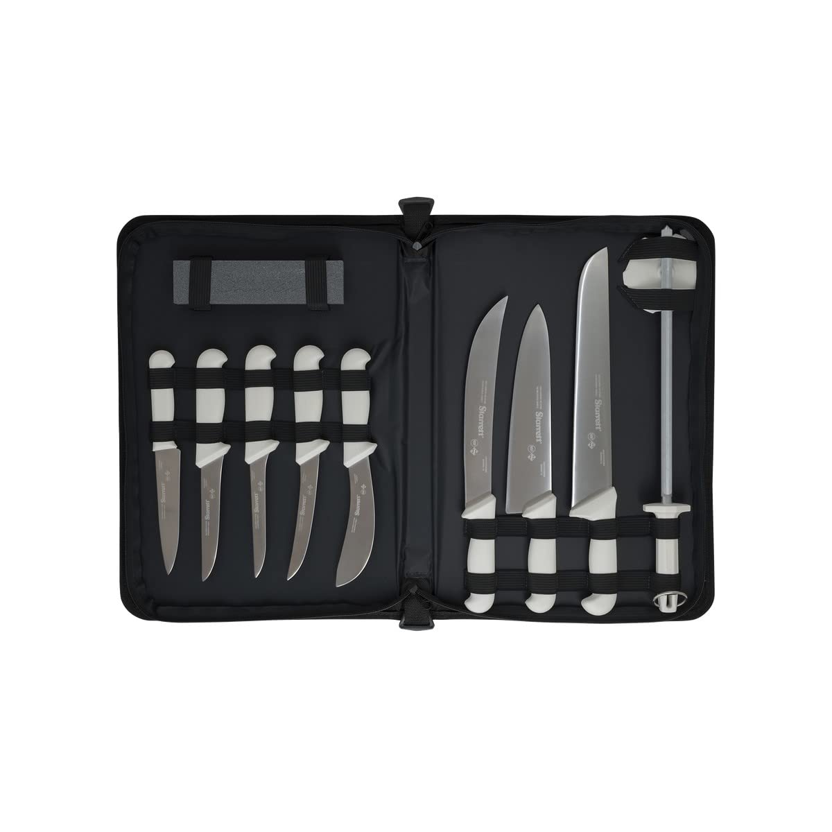 Starrett 11-Piece Professional Butcher Knife Set | White Ergonomic Handles