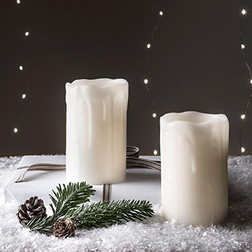 Lights4fun Flameless LED Pillar Candles – Set of 2 Dripping Wax with Timer