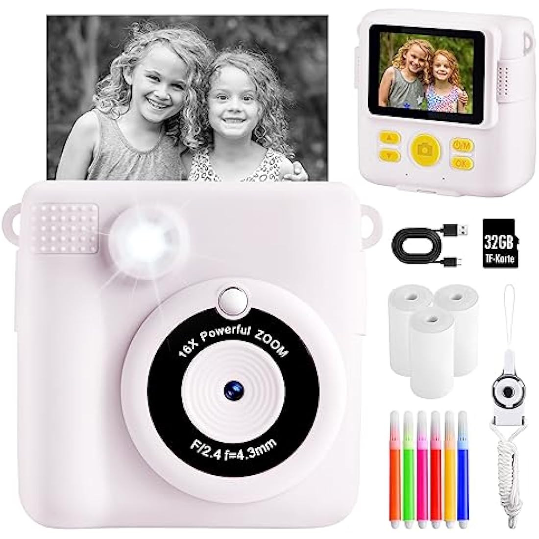 Kids Instant Print Camera – 1080P Digital Toy with 32GB Card