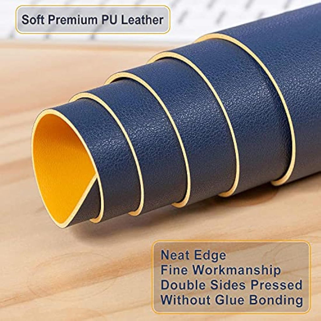 DOBAOJIA Large PU Leather Desk Pad - Waterproof Mouse Mat, Navy/Yellow