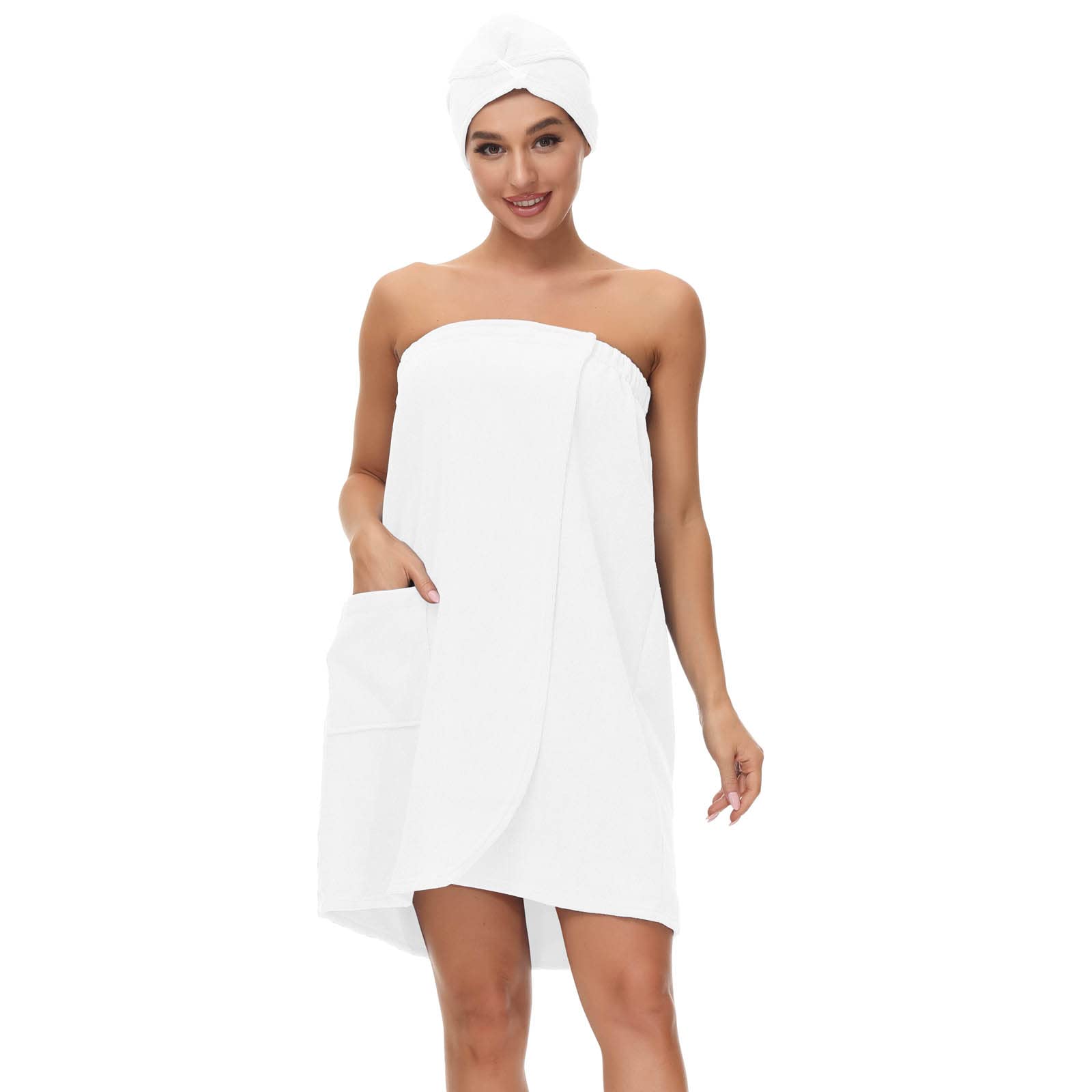 Verve Jelly Women's Cotton Towel Wrap | Spa Shower Robe with Hair Cap