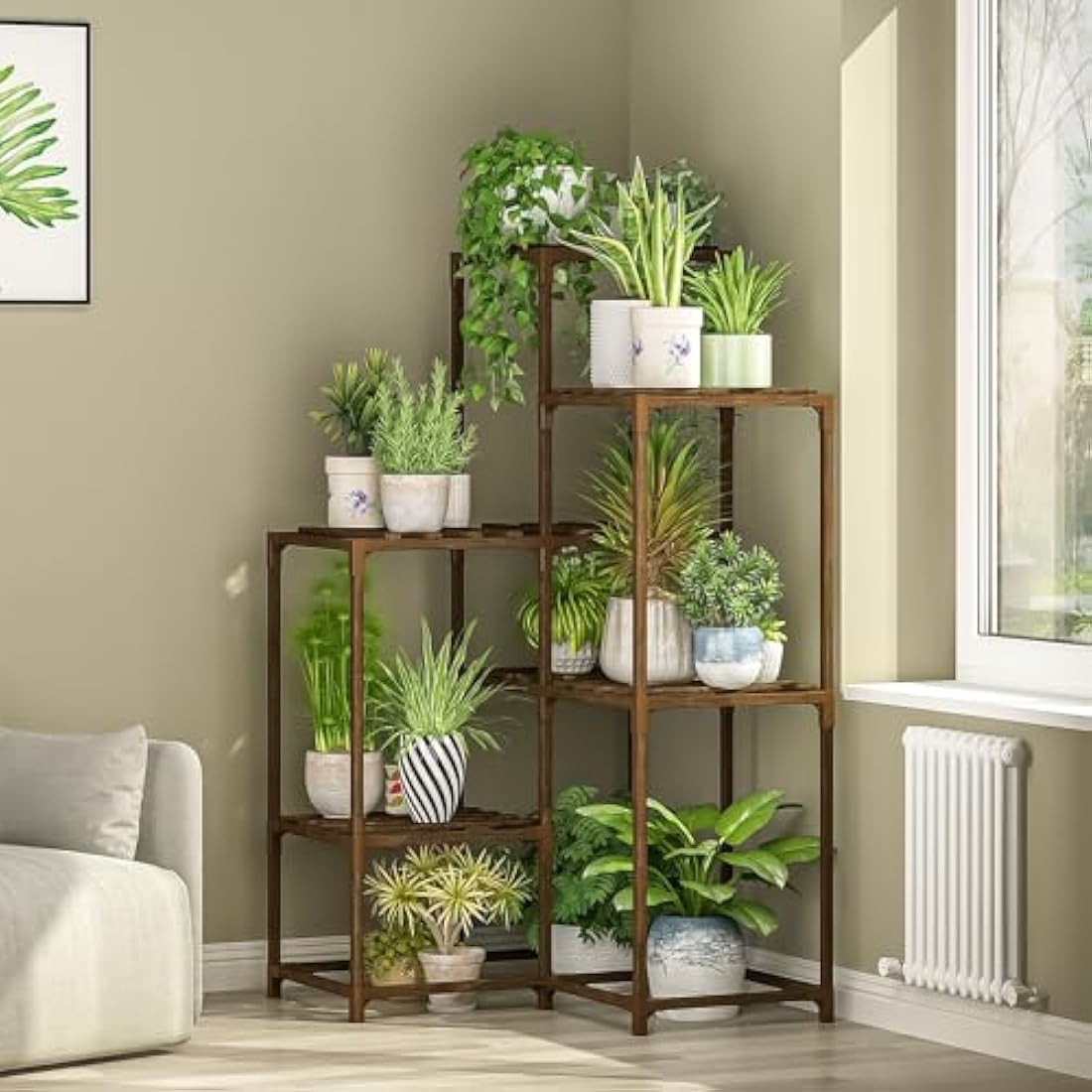 Bamworld 7-Tier Corner Plant Stand | Carbonized Eucalyptus Wood Rack