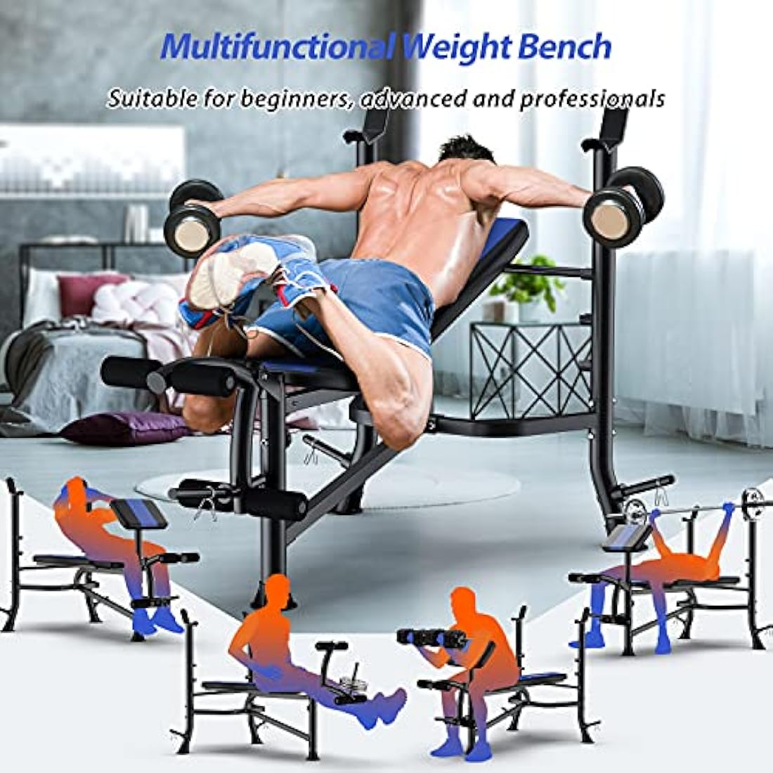 WINNOW Adjustable Weight Bench with Leg Extension and Preacher Curl