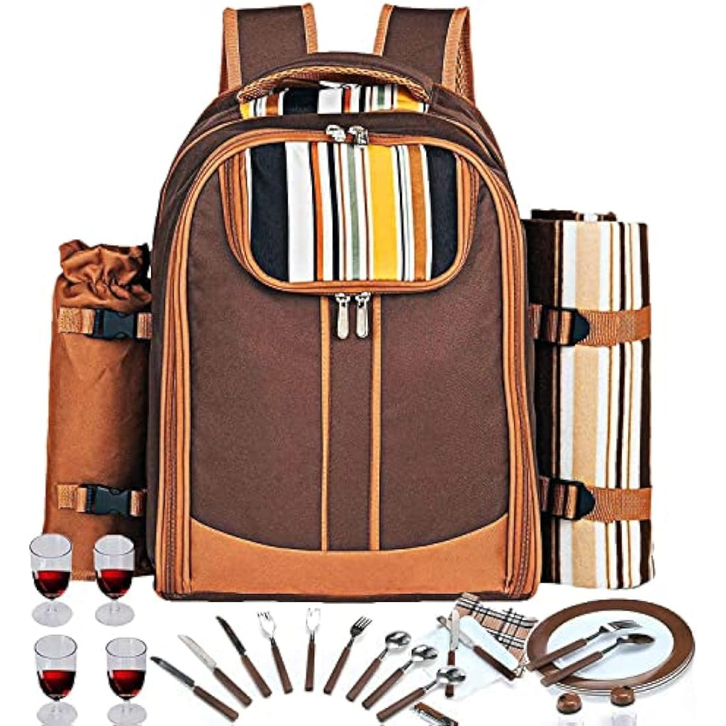 Hap Tim 4 Person Picnic Backpack with Insulated Cooler & Blanket