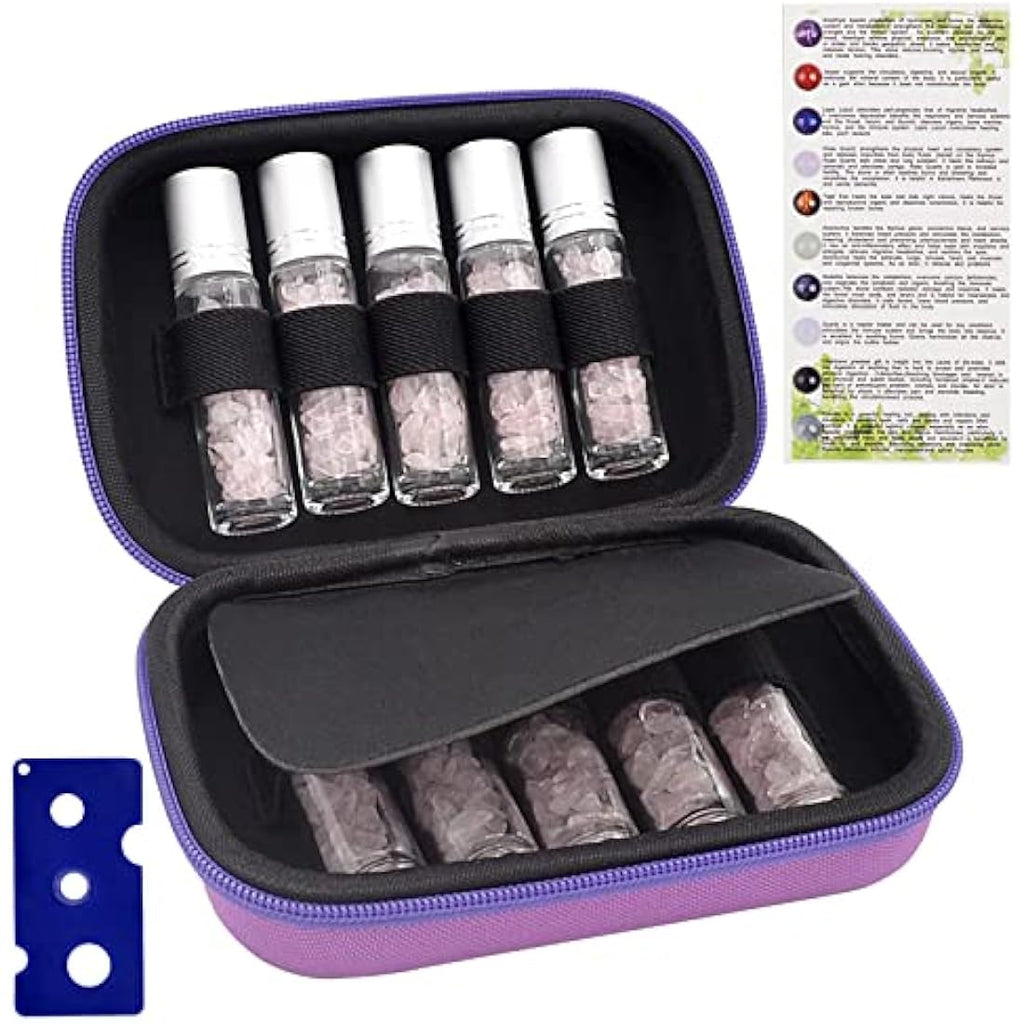 Jolof Store Rose Quartz Essential Oil Roller Bottles & EVA Travel Case