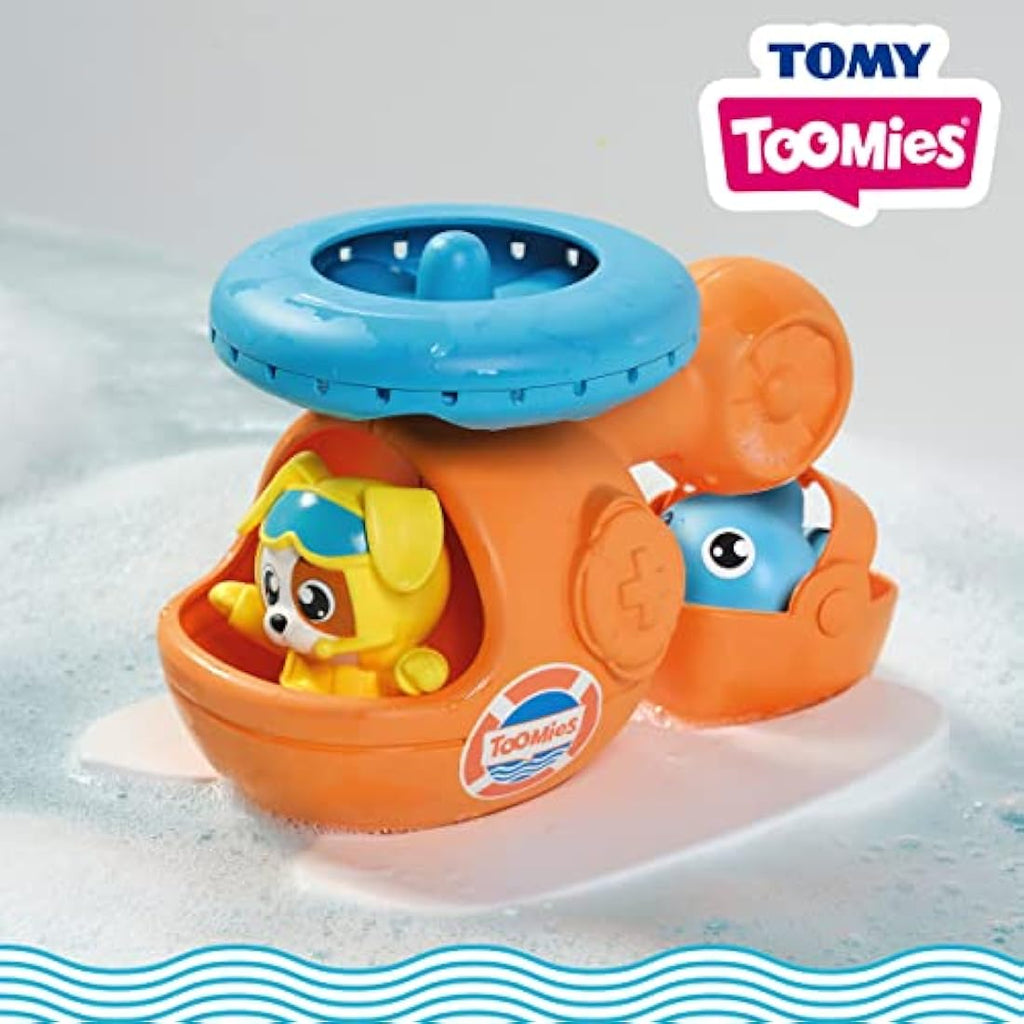 Toomies Splash & Rescue Helicopter Bath Toy with Squirting Pilot
