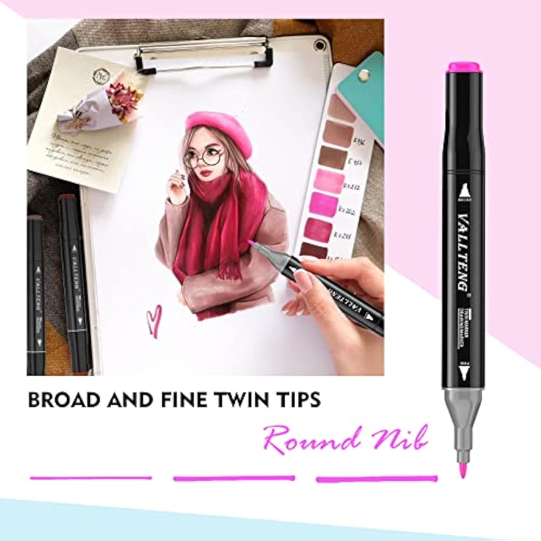 Vallteng 80 Colors Dual Tip Art Markers – Permanent Sketching Pens