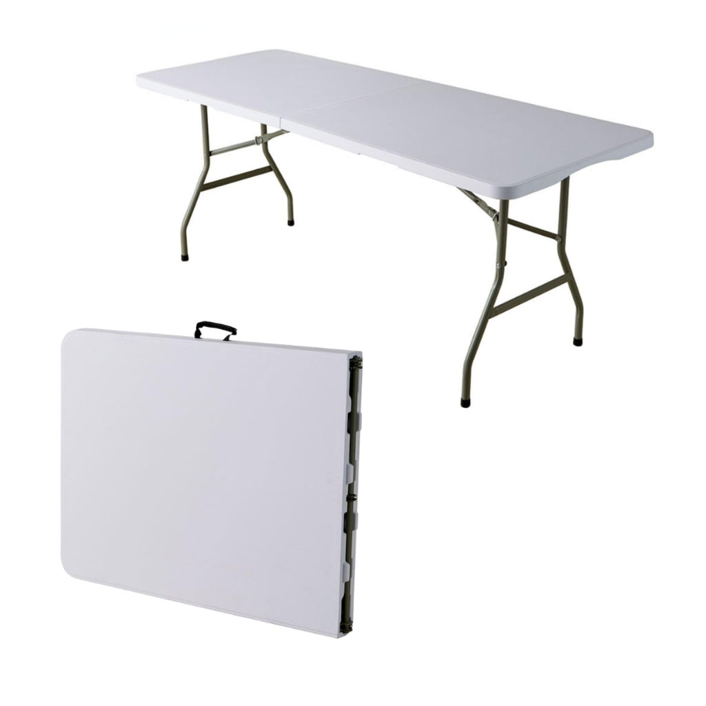 Home Source 6ft Folding Trestle Table | Heavy Duty Portable White Table