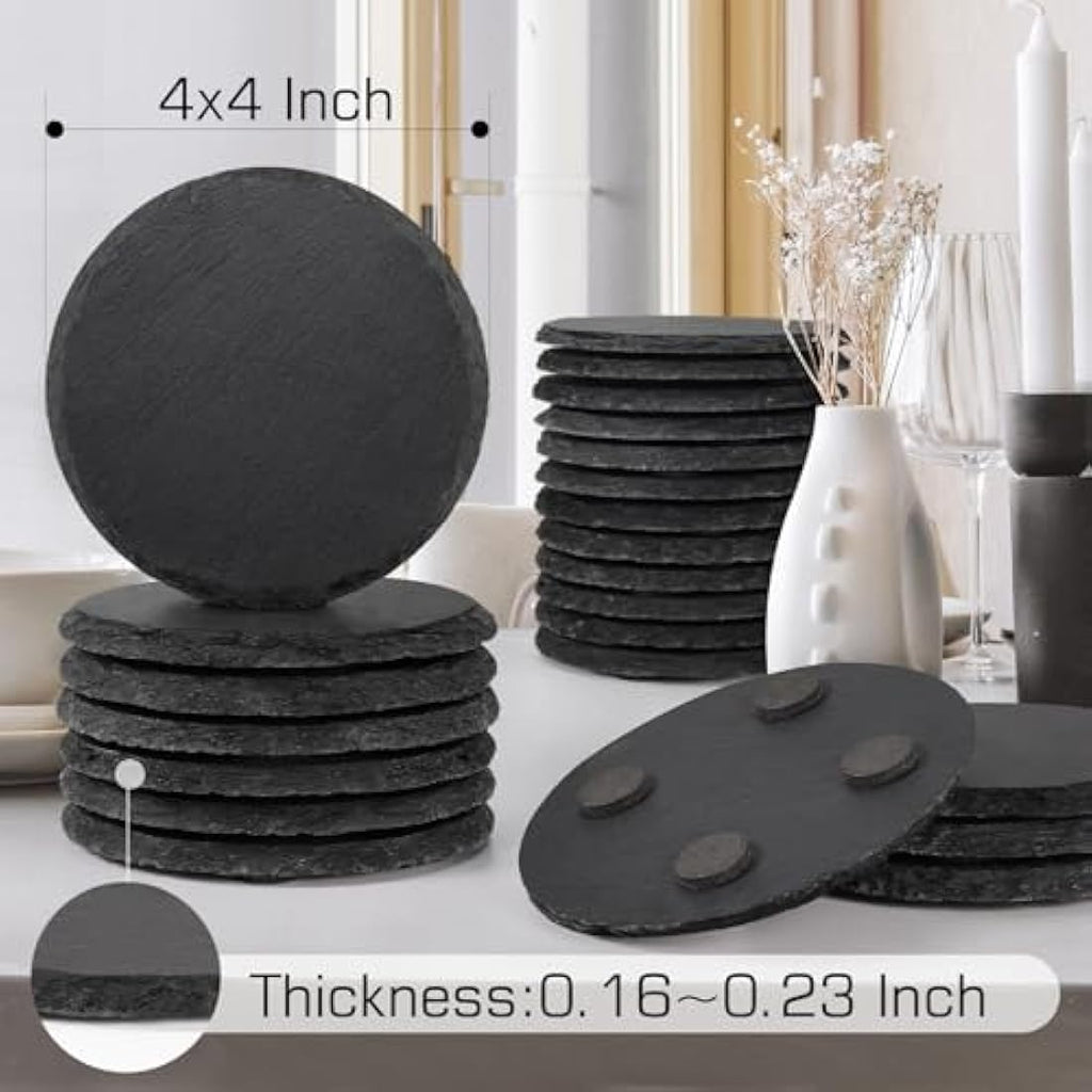 48-Piece Round Slate Coasters for Laser Engraving - 4 Inch Black