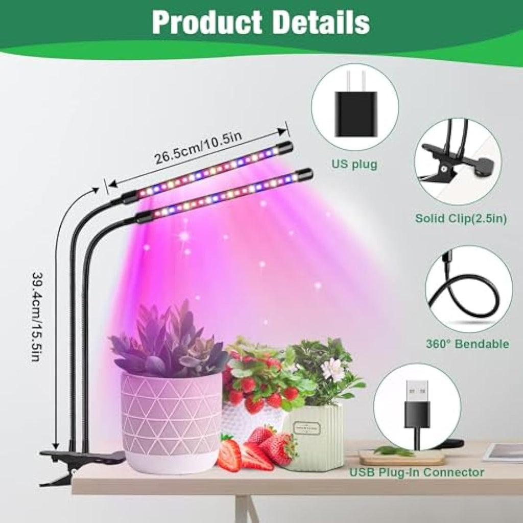 Garpsen Full Spectrum LED Grow Lights for Indoor Plants | 2-Pack Clip Lamp