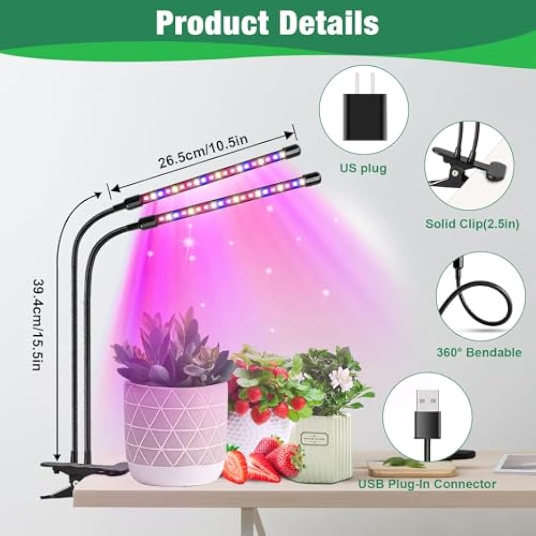 Garpsen Full Spectrum LED Grow Lights for Indoor Plants | 2-Pack Clip Lamp