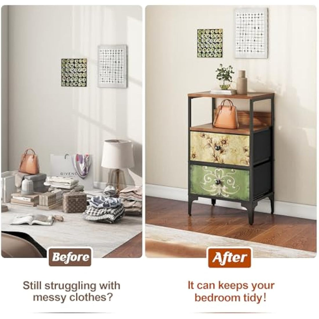 LYNCOHOME Bedside Tables Set of 2 | 2-Drawer Metal Nightstand