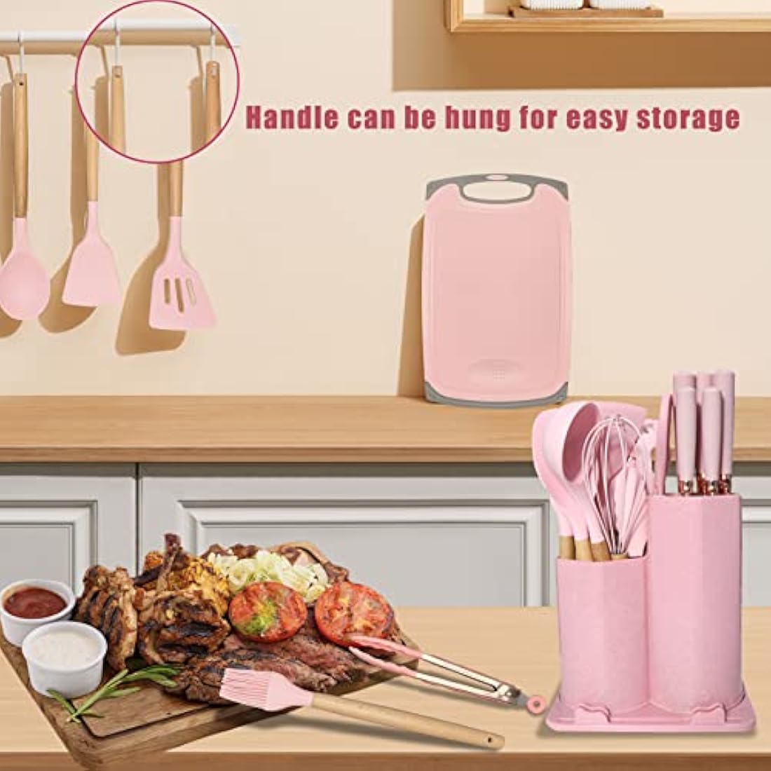 DLD 29-Piece Silicone Kitchenware Set with Knives and Wooden Handles