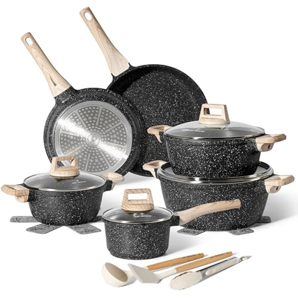 Just Perfecto 15-Piece Non-Stick Granite Cookware Set for Induction