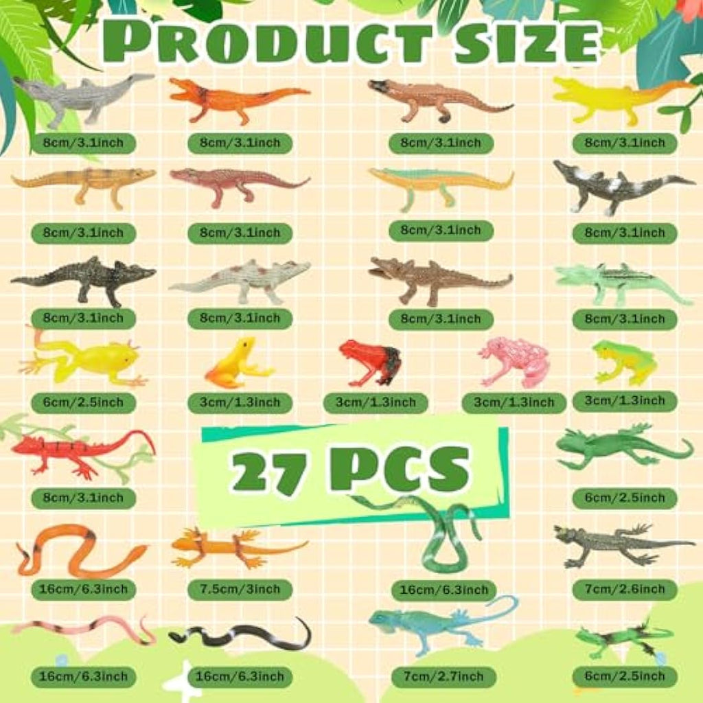 27Pcs Realistic Rubber Snake and Reptile Toy Figurines Set