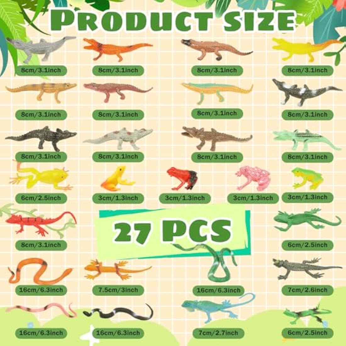 27Pcs Realistic Rubber Snake and Reptile Toy Figurines Set
