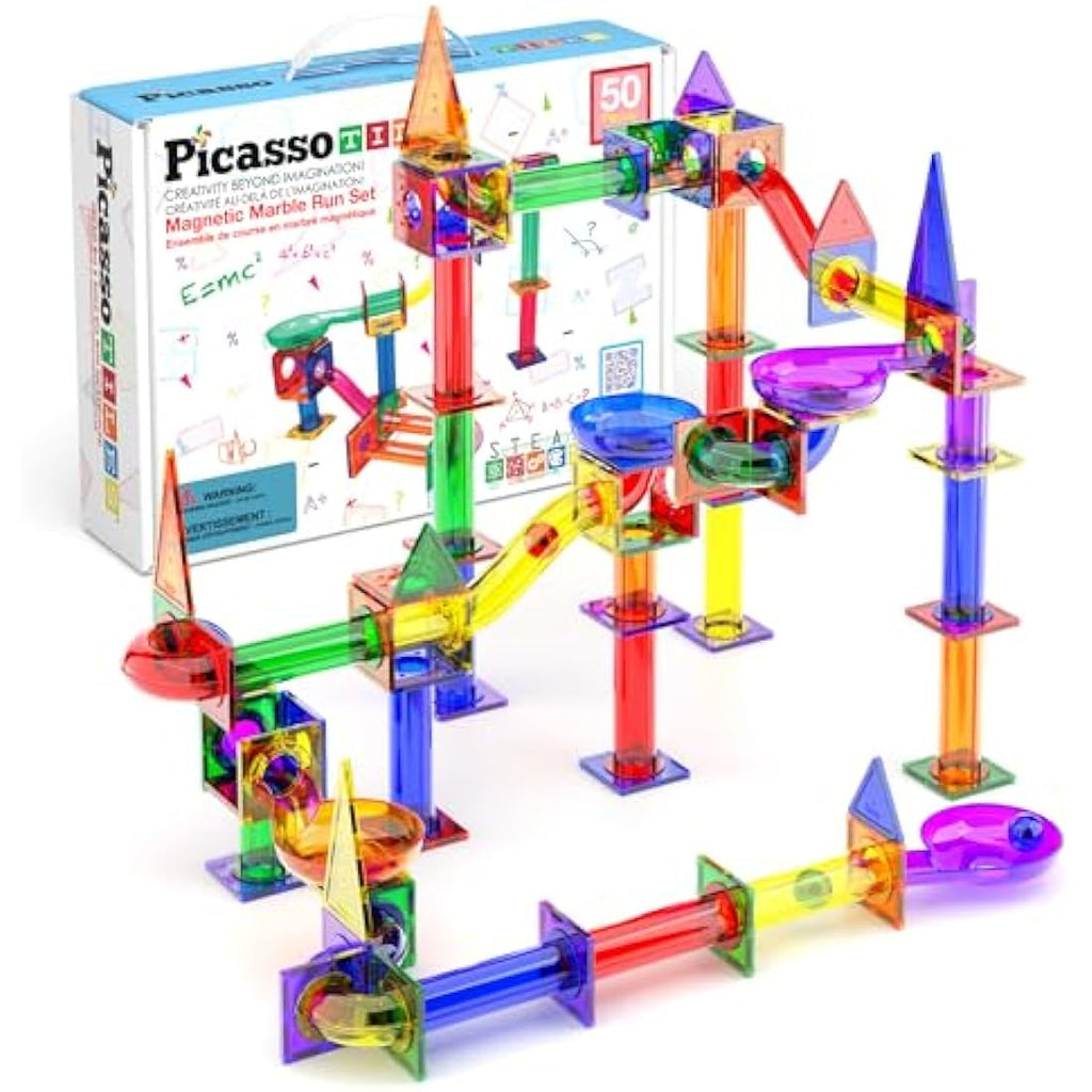 PicassoTiles Magnetic Marble Run - STEM Educational Building Blocks Set