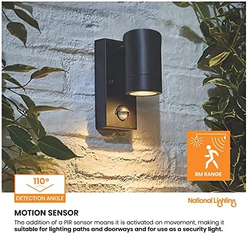 National Lighting PIR Outdoor Security Light - Matt Black IP44 Wall Lantern