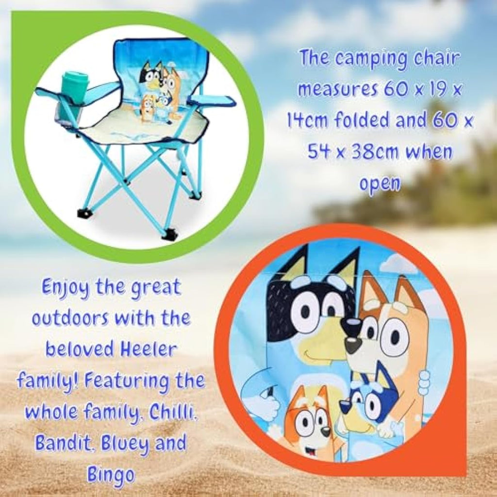 Bluey & Bingo Kids Folding Camping Chair with Cup Holder & Bag