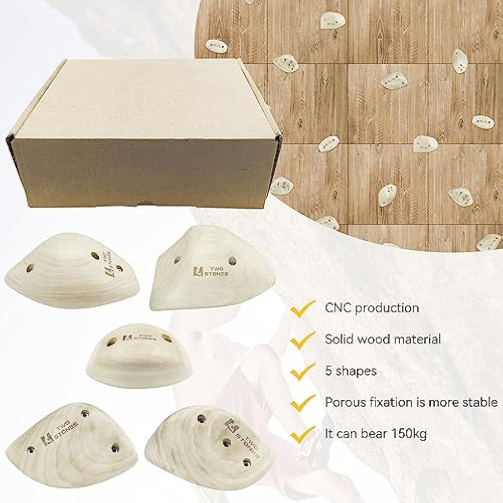 Two Stones Wooden Rock Climbing Holds Set with Mounting Hardware