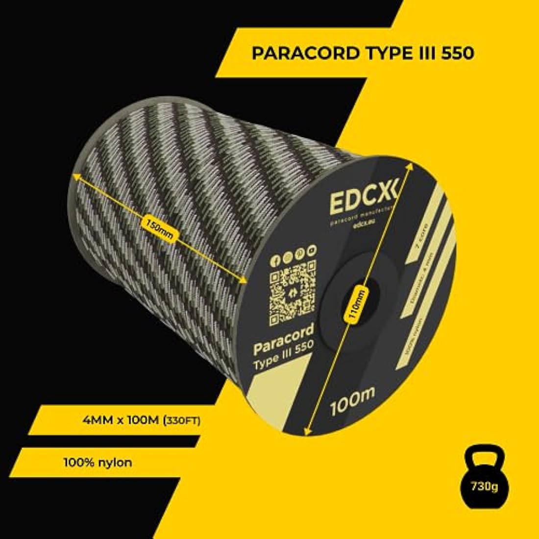 EDCX 550 Paracord – 4mm 7-Strand Nylon Rope for Camping and DIY