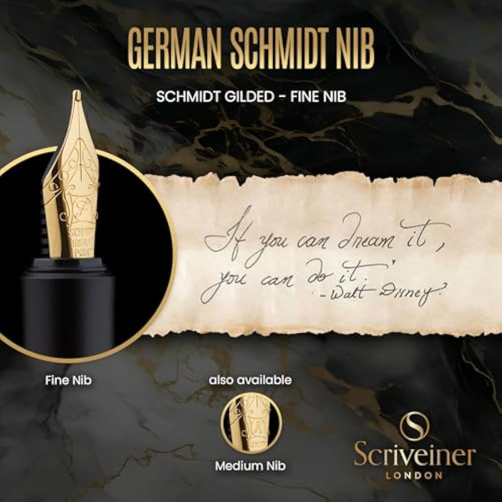 Scriveiner Luxury EDC Fountain Pen – Black Pocket Pen with Gold Nib